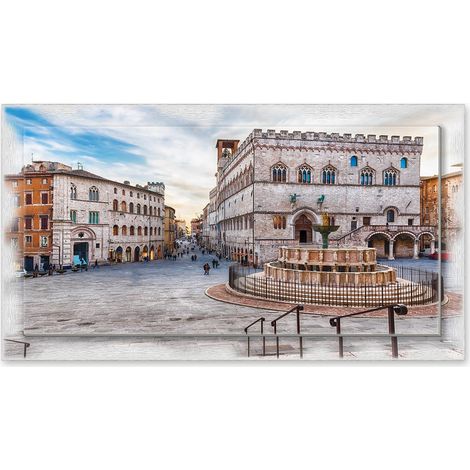Lupia - Quadro moderno su Tela con Cornice stampata NEWEXT 75x135 cm, paesaggi localismi italiani, per casa soggiorno capezzale camera da letto hotel ufficio, PERUGIA FONTANA MAGGIORE GIORNO (1/4)