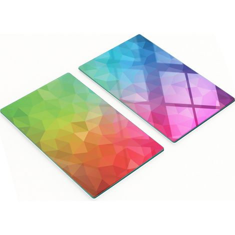 Juego de dos tablas de cocina de cristal con dise帽o geom茅trico arco铆ris, 2x30x52 cm.