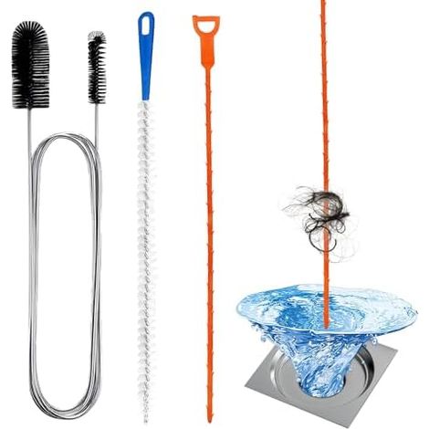 Lot de 3 Furet Deboucheur Canalisation et Brosse Nettoyage, Professionnel Flexible pour Évier Douche Baignoire WC -