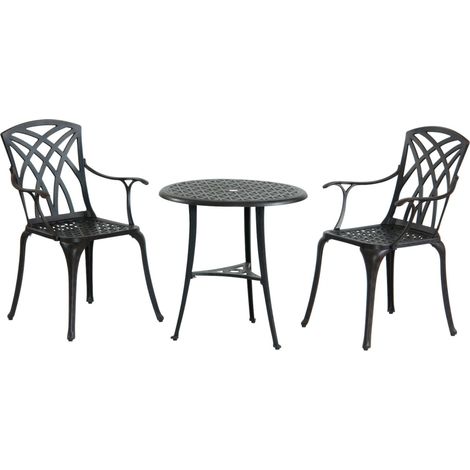 Inko Bistro-Set Chester Alu-Guss Tisch Ø 66 cm Stühle mit Armlehnen 2 versch Farben bronze (1/2)