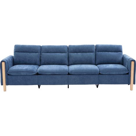 Canapé modulable 4 places bleu en chenille, configuration en U avec 2 poufs de rangement mobiles et pieds en bois massif, 261 cm (1/5)