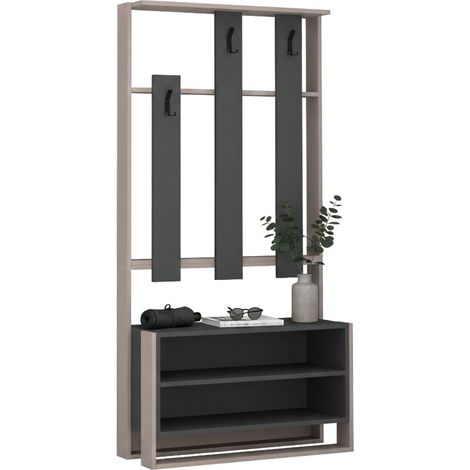 Mobile da Ingresso Toraji, 6 Paia, 3 Ripiani, Appendiabiti, 90x36x180h cm Beige