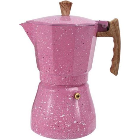 1 Cafetière Moka, Aluminium, 300 ml, Rose, Poignée Résistante, Cuisinière Gaz (1/5)