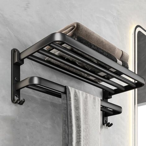 Set di contenitori per il bagno - Portasciugamani in alluminio nero, non richiede foratura - Elegante e pratico, 50 cm (1/4)