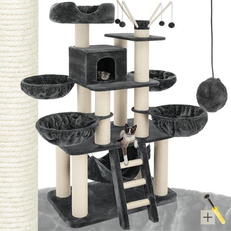 Arbre à chat griffoir sisal panneau de fibres 195 cm gris et blanc