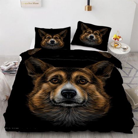 Bettwäsche-Set 200x200 cm mit Corgi 3D-Motiv, 3-teilig, Mikrofaser