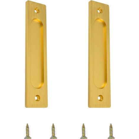 Rectangular Sliding Door Handle, Aluminum Recessed Sliding Door Handle with Mounting Screws, Suitable for Sliding Doors (Brushed Gold, 2pcs) (1/5)