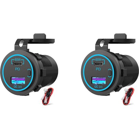 2 prises USB PD 12 V 65 W pour ordinateur portable, chargeur de voiture USB-C, adaptateur multiport étanche pour voiture, bateau, camion (1/5)