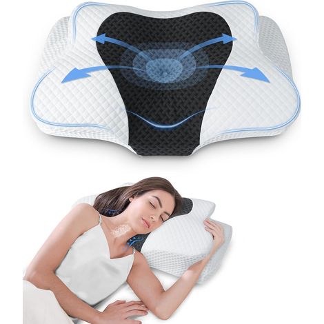 Oreiller Cervical, Oreiller Memoire Forme pour la Nuque, Oreiller Ergonomique pour Dormir sur Le Côté, Le Dos et Le Ventre, 60x40x9/10cm (1/5)