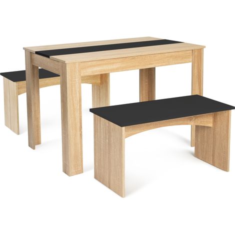 Idmarket – Ensemble table à manger 4 personnes avec 2 bancs – Longueur 110 cm – Largeur 70 cm – Hauteur 73 cm – Structure en panneaux de particules