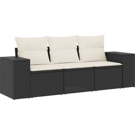 Maison Exclusive - Set Divani da Giardino 3 pz con Cuscini in Polyrattan Nero