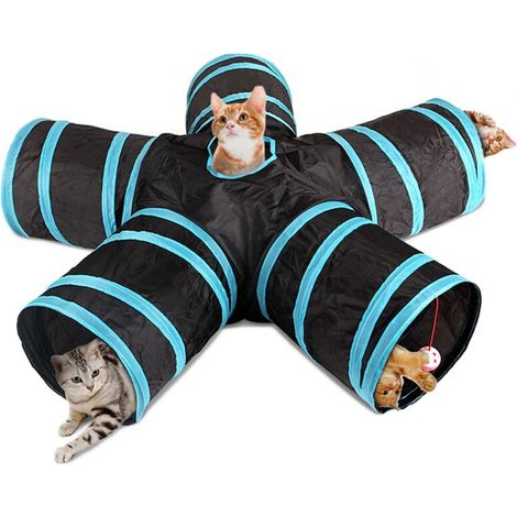 Tunnel pour chat Tunnel de jeu pour animaux de compagnie à 5 voies Jouet tunnel pliable (diamètre : 25 cm, longueur du tube unique : 28 cm)