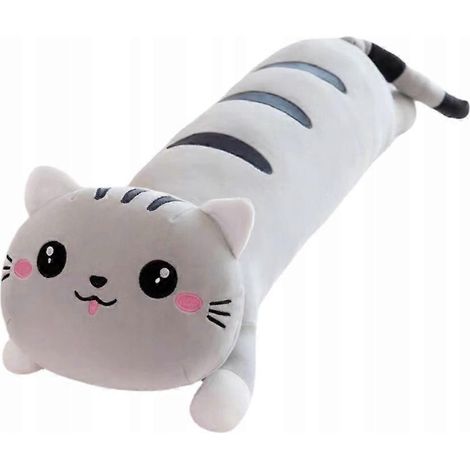 Coussin chaton long en peluche gris 50 cm (1/4)