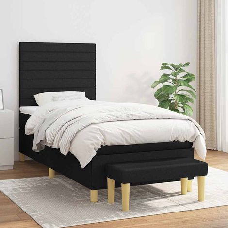 Cama box spring con colchón tela negro 90x200 cm (1/5)