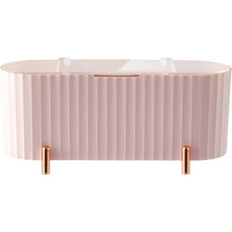 Boîte de rangement pour cotons-tiges en plastique avec couvercle, 3 compartiments organisateur pour cotons démaquillants, swabs, éponges de maquillage et accessoires de vanité salle de bain - Rose (1/5)