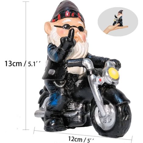 Aiperq Nain de jardin pour moto - 13,3 cm x 13 cm - Statue nain de jardin - Étanche - Protection solaire - Décoration de jardin - Nain pour le jardin - Décoration de terrasse - Décoration pour le balc (1/4)