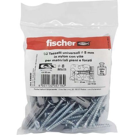 Fischer 50 Tasselli Universali in Nylon D.8mm - con Viti a Croce 50mm (1/4)