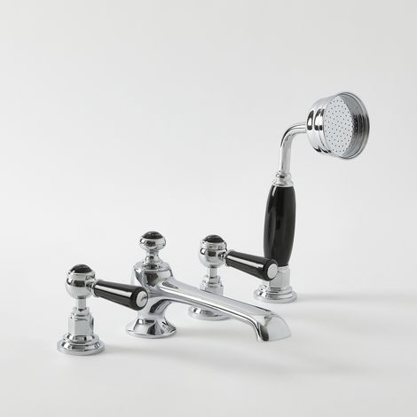Milano Elizabeth Deck Mounted 4 Tap Hole Bath Shower Mixer Tap - Chrome & Black (Lever Handles)