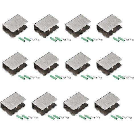 CYRILL –Clips Pince à Verre 12 Pieces Pince à Verre en Acier Inoxydable 201 Support Etagere Verre Reglable de 6 à 10 mm d'épaisseur Verre Acrylique Bois, avec Vis (Carrés, 26,5x20x14,5mm) (1/5)
