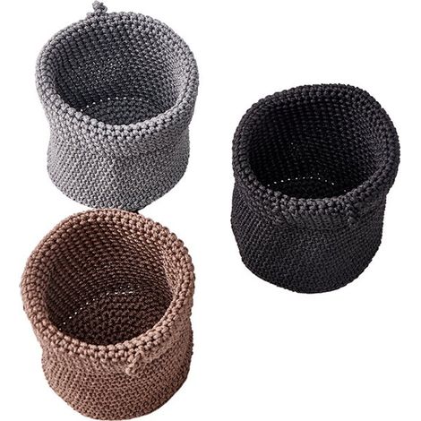 Juego de 3 cestas organizadoras de encimera tejidas con cuerda de algodón en color negro, gris y marrón. (1/5)