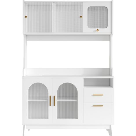 Buffet haut blanc 120x40x178 cm avec prises intégrées et ports USB-A et USB-C (1/5)