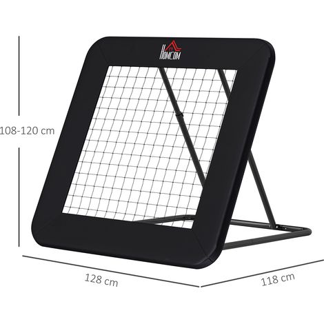 Mur de rebond pour football, 128 x 118 cm, avec rebord de protection et piquets, réglable sur 5 positions, portable, but de football pour jeunes, mur de rebond pour l'entraînement, noir (1/5)