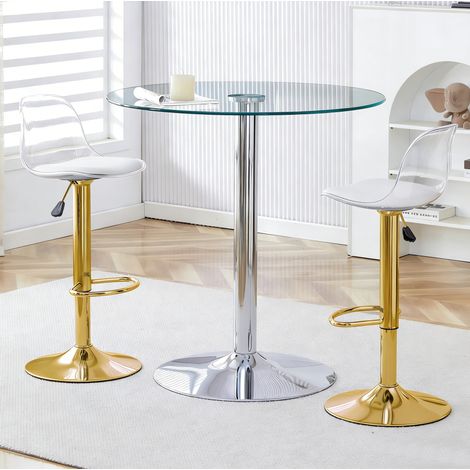 Set tavolo bar in vetro da 89 cm con 2 sgabelli regolabili e girevoli HAVRYA (1/5)