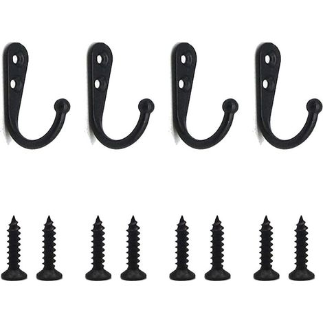 Crochets simples, crochets muraux noirs, crochets pour manteaux noirs équipés de vis de montage, 4 pièces. (1/5)