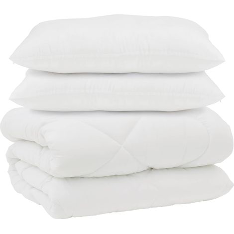 Couette avec Oreillers 3 pcs Blanc Microfibre et Plumes D'oie (1/5)