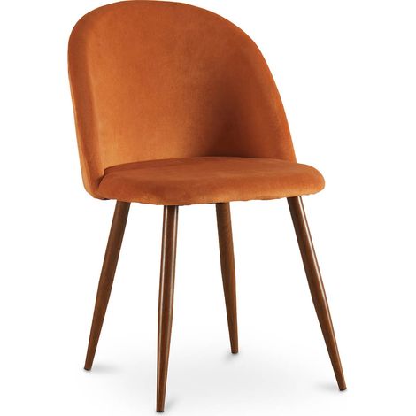 Sedia da pranzo - Rivestita in velluto - Design scandinavo - Evelyne Arancione rossastro