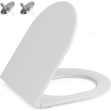 AquaWise Abattant Wc avec Frein de Chute Abattant lunette WC universel Forme D Duroplast Charnière Réglable Fermeture en Douceur Démontage Rapide, Facile Nettoyer Blanc