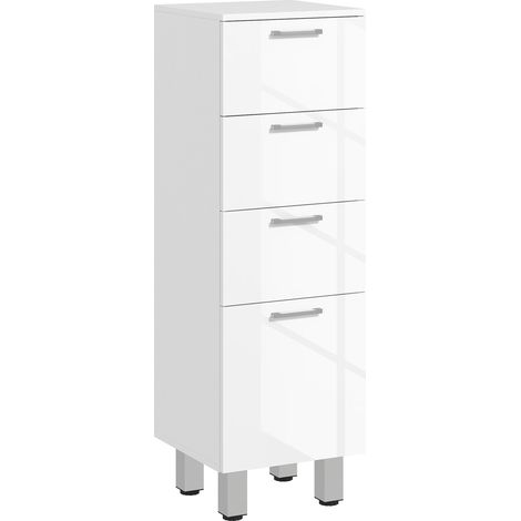 Mobile da bagno con 4 cassetti, struttura in pannello truciolare, superficie liscia, colore bianco opaco