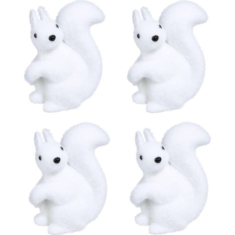 Lot de 4 décorations d'écureuils assis en polystyrène blanc, hauteur 12 cm, dimensions 10,5 x 6 cm – Idéal pour la décoration intérieure, livraison gratuite (1/3)