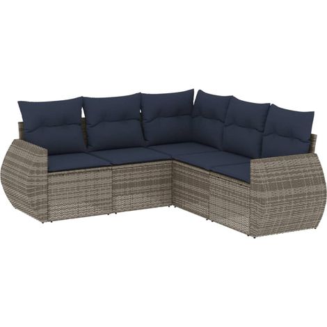 Maison Exclusive - 5-teiliges Gartensofa-Set mit Kissen, grau, Po (1/5)