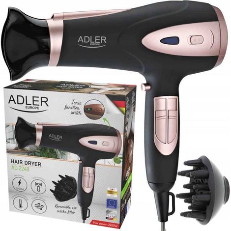 Schwarzer Haartrockner 2200W ION + Diffusor ADLER AD 2248b