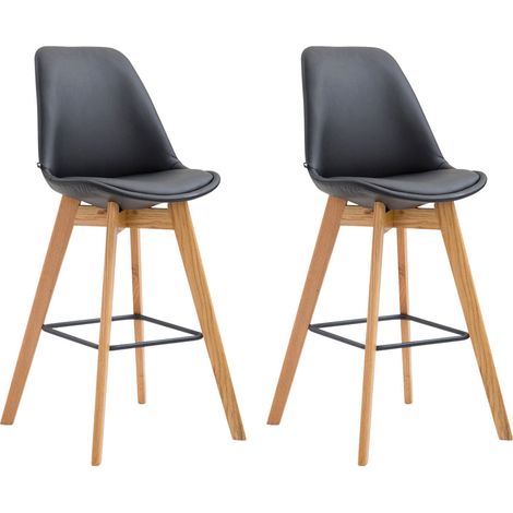 Lot de 2 tabourets de bar style scandinave avec dossier en similicuir noir et structure en bois naturel 100006632 (1/5)