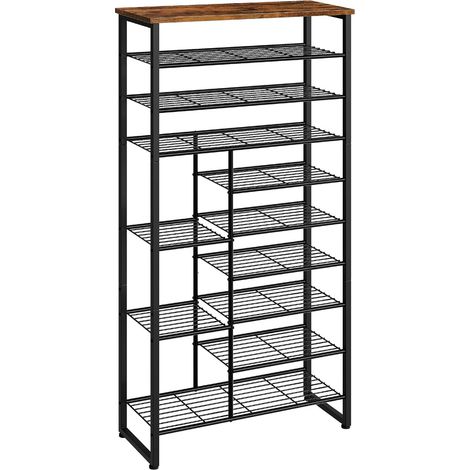 Étagère à Chaussures à 10 Niveaux, Porte-Chaussures Convient 27-30 Paires, Range-Chaussures Industriel avec espacements différents, étagères Amovibles, Marron Rustique et Noir (1/5)