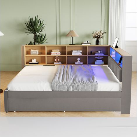 Cama nido dormitorio con LED y almacenaje gris OKMYHOME (1/5)