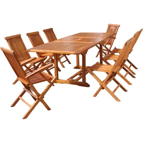 Table rectangulaire 6 chaises et 2 fauteuils en teck huilé LUBOK