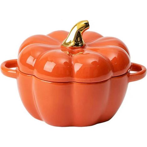 Plat en céramique en forme de citrouille, cocotte individuelle, plat à four avec couvercle (1/4)