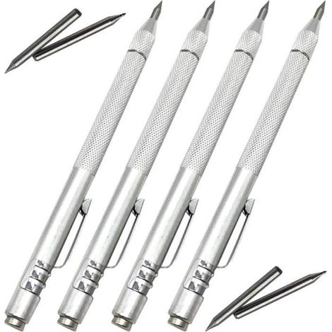 4 pcs Pointe à tracer, Corps en aluminium, Pointe carbure de tungstène, Aimant intégré, Pour verre et métal (1/4)
