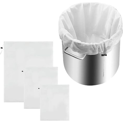3-teiliges Set Nylon-Braufilterbeutel mit feinem Netzgewebe, 40 x 28 cm, 46 x 40 cm und 66 x 56 cm, wiederverwendbar, weiße Filter für Bier, Wein, Marmelade und pflanzliche Milch. (1/5)