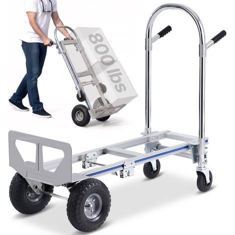 Diable pliant 2-en-1 en aluminium, convertible en chariot de manutention, charge 363 kg, pour transport en entrepôt (1/5)