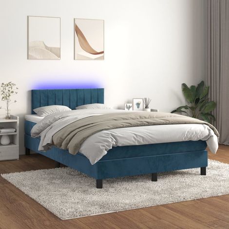Lit Adulte - Sommier tapissier matelas et LED - Ensemble de lit tapissier - Chambre Intérieur - Bleu foncé 120x200 cm Velours XJDT105093 (1/5)