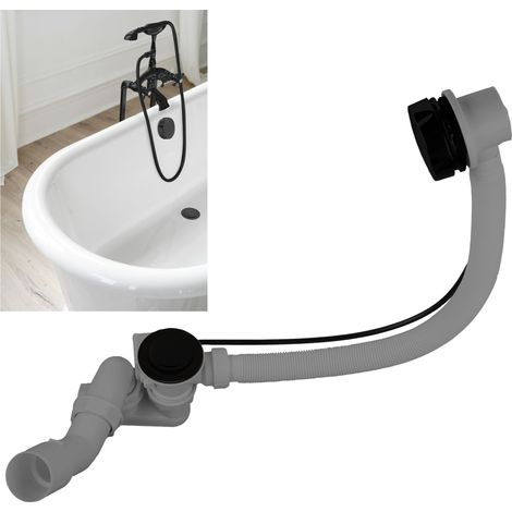 ECOLAM Ablaufgarnitur für Badewanne schwarz Ab/Überlauf Ablauf Siphon Ø52 Automatik black matt Badewannensiphon