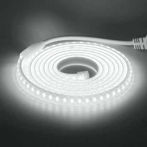 LED-Streifenleuchte, IP65 wasserdicht, 220 V, flexible LED-Streifenleuchte für Treppen, Schlafzimmer, Küche, Innen- und Außenbereich (Weiß, 5 m) (1/5)