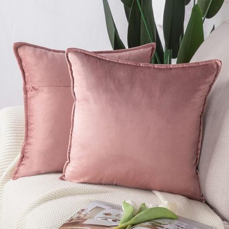 Lot de 2 Doux Velours Décoratif Housses de Coussin Luxe Style pour canapé Chambre Rose 45x45 cm (1/4)