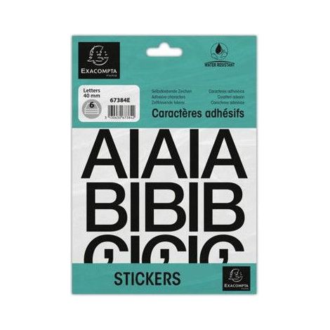 Lettres adhésives - Stickers - Noires - 40mm hauteur - 6 planches - A-Z + caractères spéciaux (1/4)