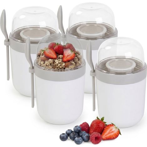 Gobelets de muesli à emporter avec cuillère, lot de 4, en plastique sans BPA (1/5)