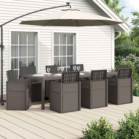 vidaXL Conjunto de Comedor de Jardín 9 uds. Gris Claro y Antracita PP (1/5)